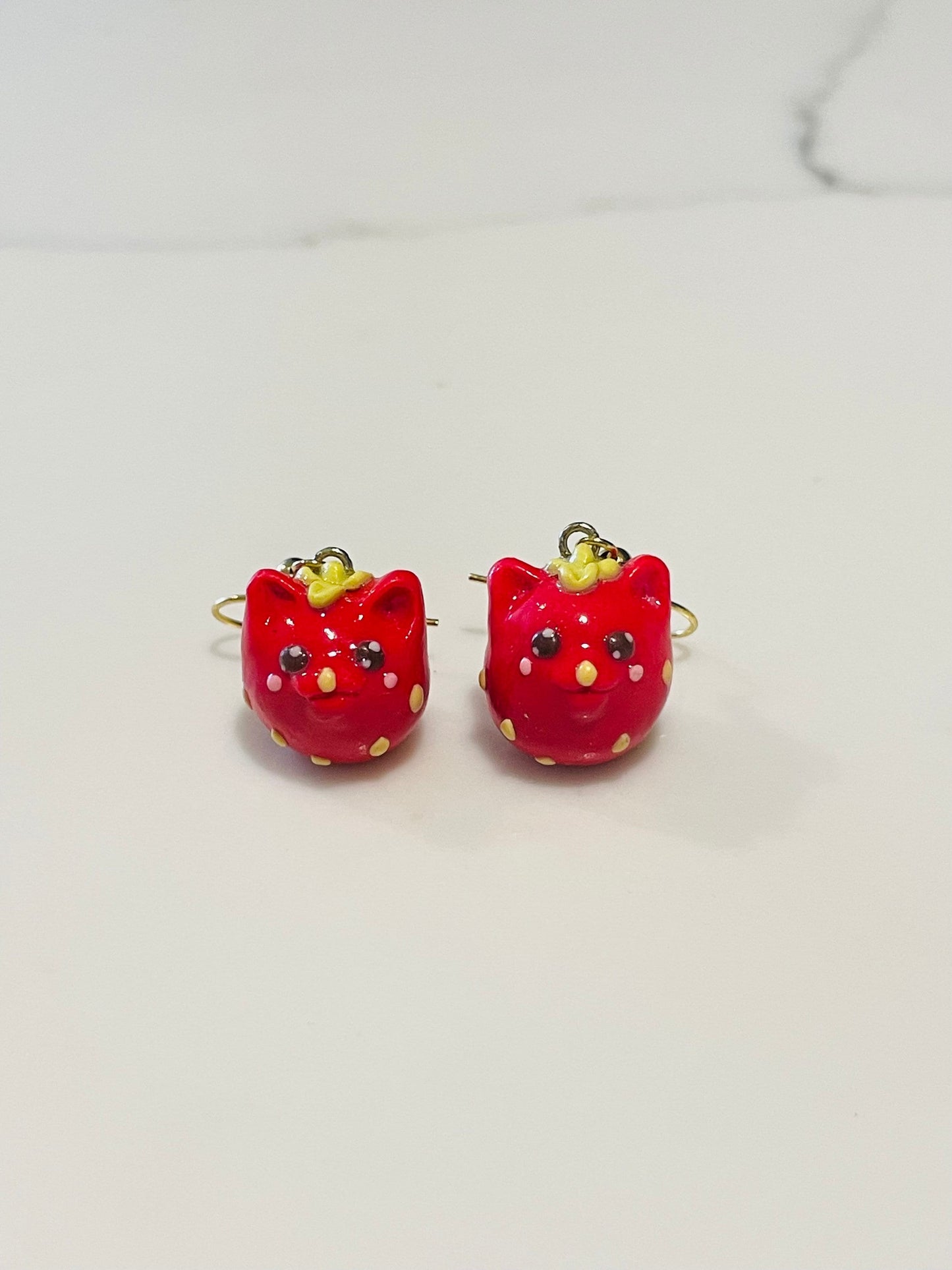 Strawberry Cat Polymer Clay Earrings