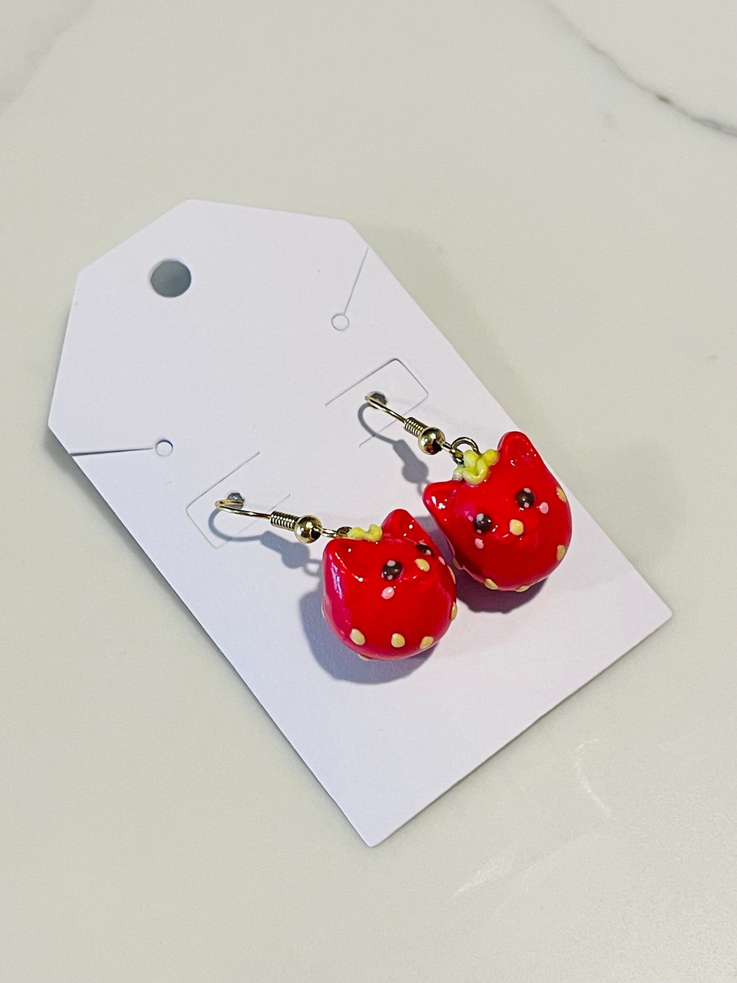 Strawberry Cat Polymer Clay Earrings