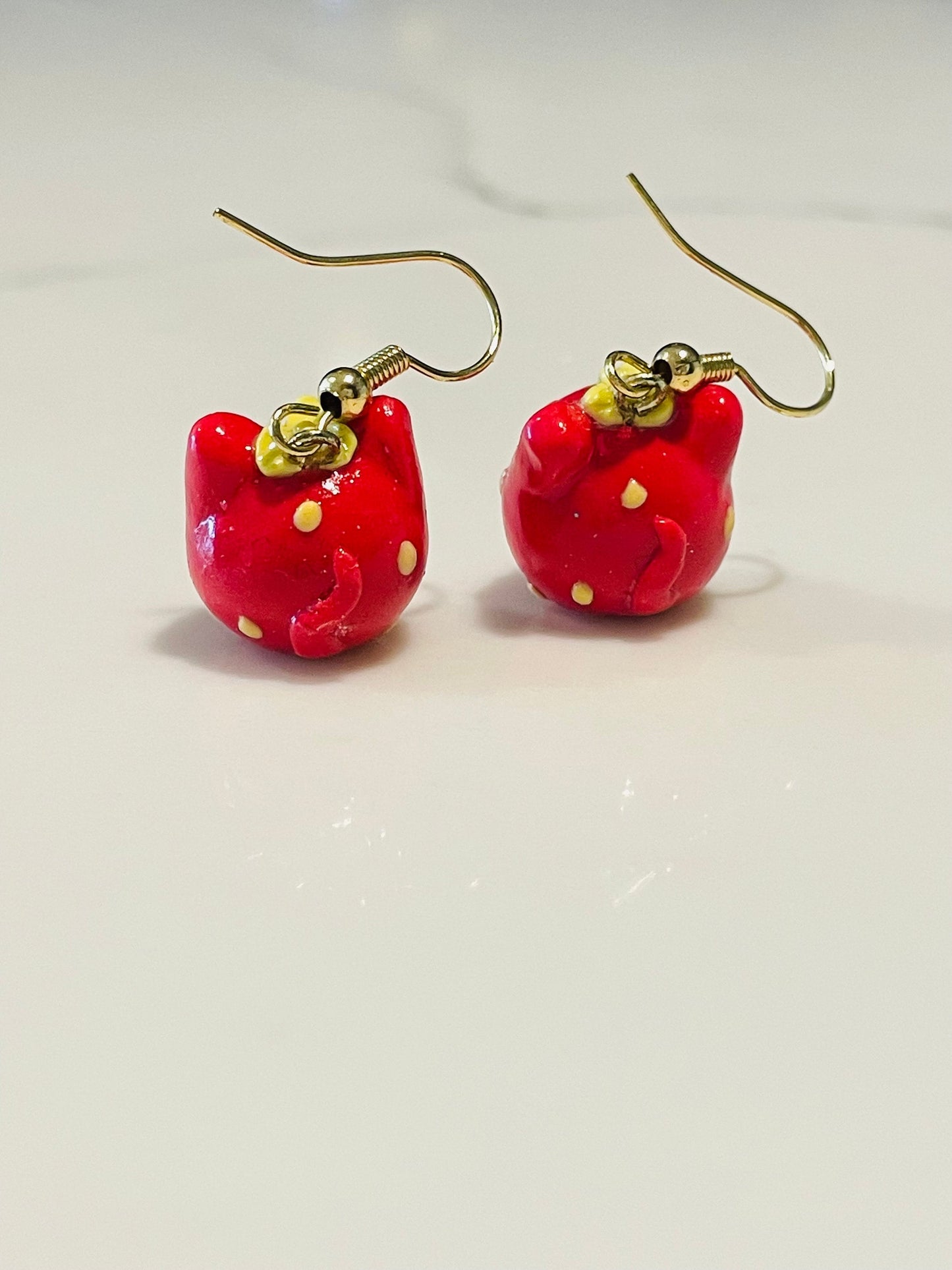 Strawberry Cat Polymer Clay Earrings