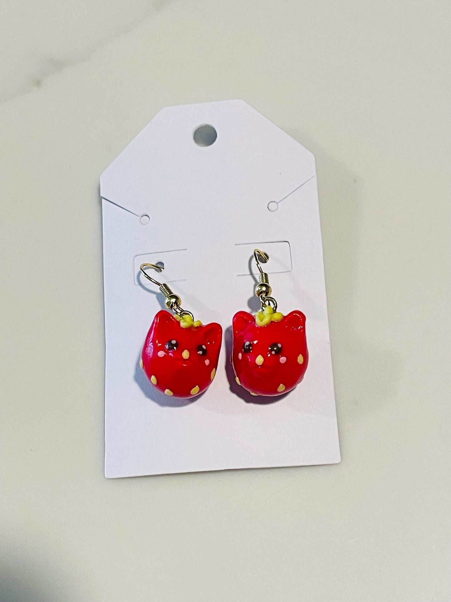 Strawberry Cat Polymer Clay Earrings