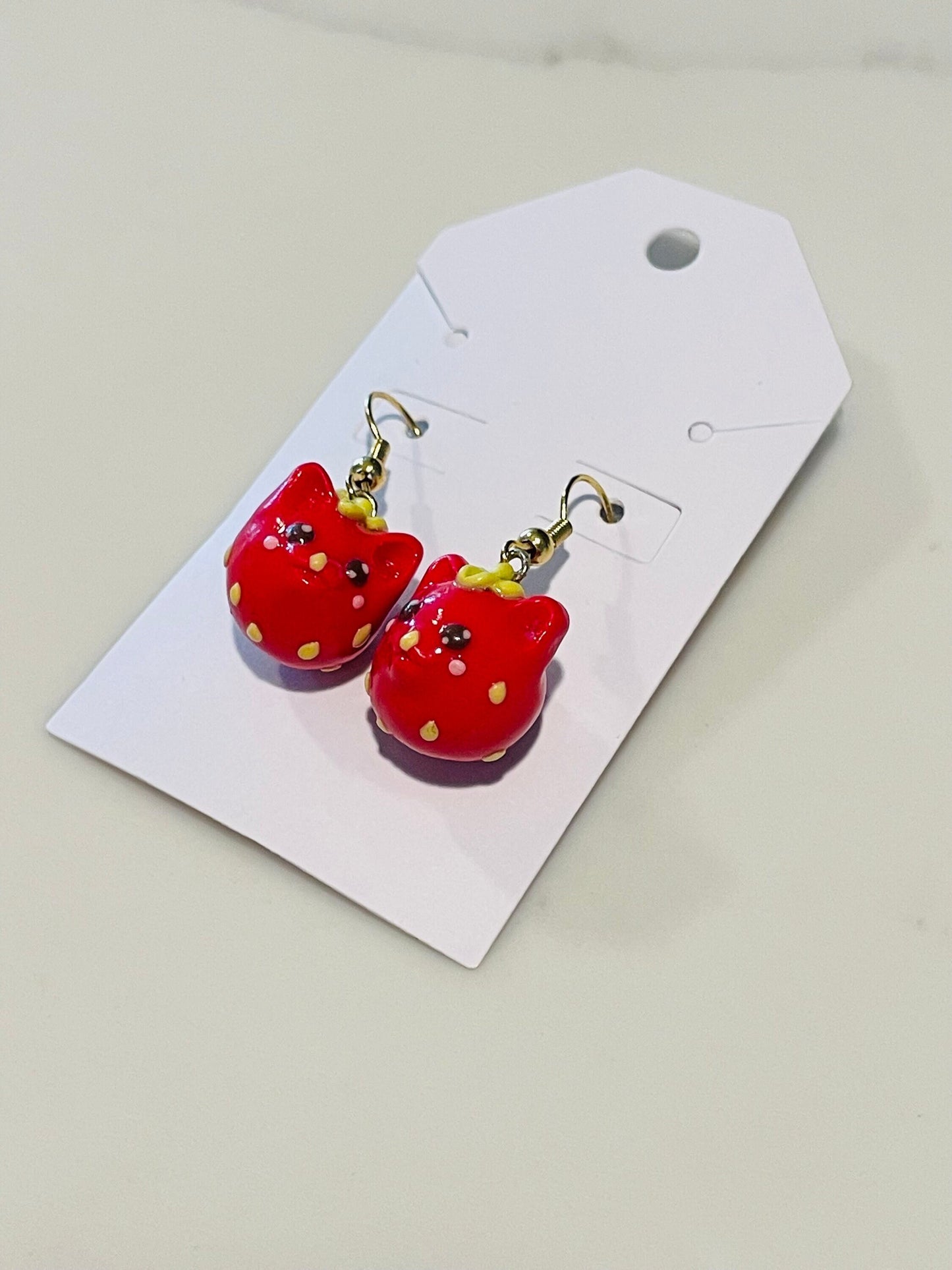 Strawberry Cat Polymer Clay Earrings