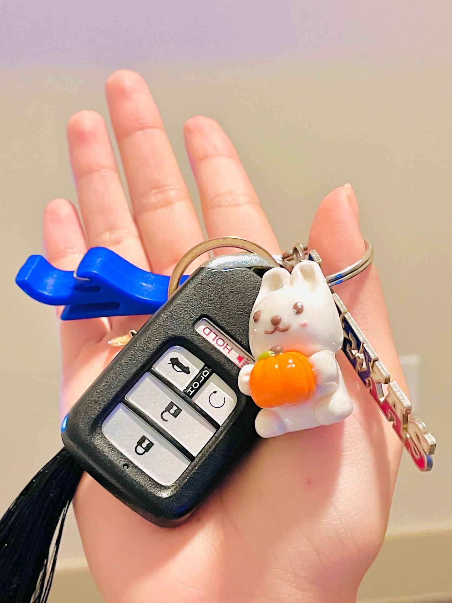 Polymer Clay Bunny With a Pumpkin Charm